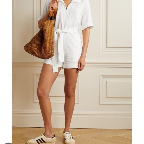 White Linen Romper - Picture 1 of 11